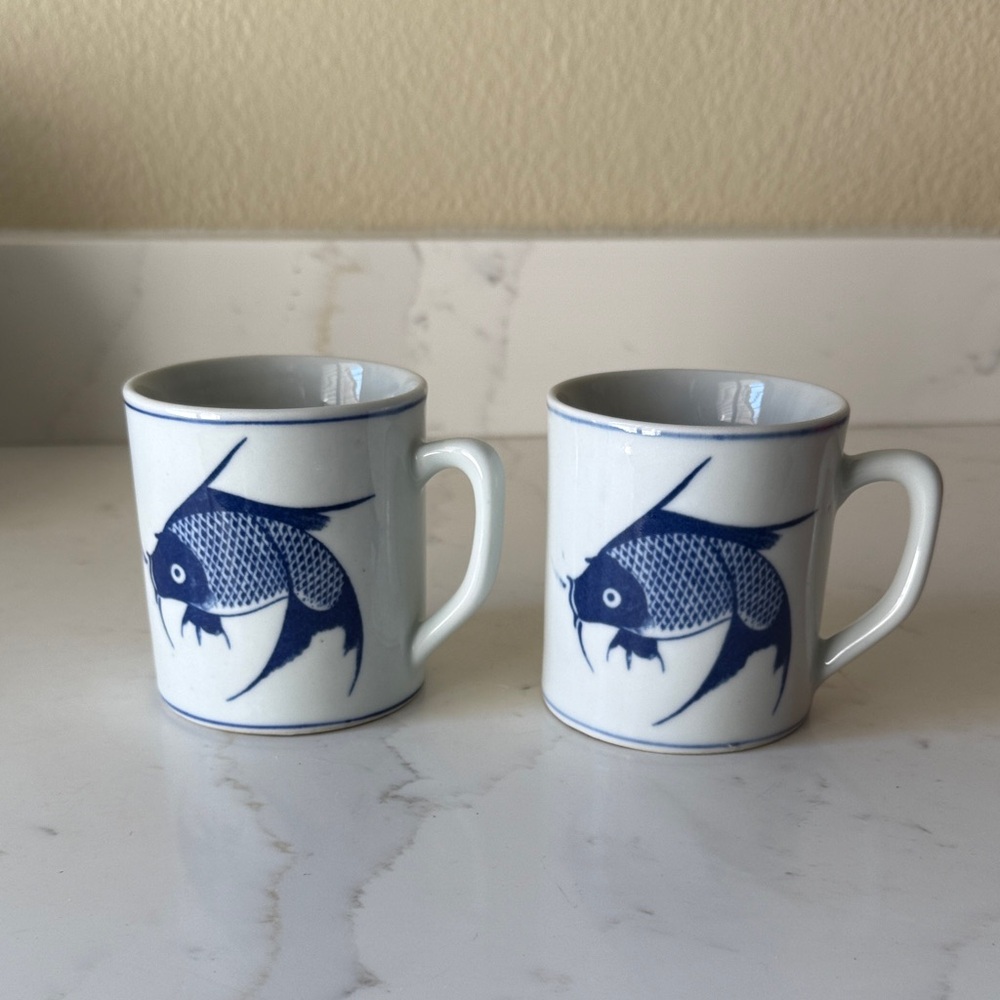 Vintage Pier 1 Koi Blue Mugs